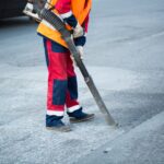 Laying asphalt in the city